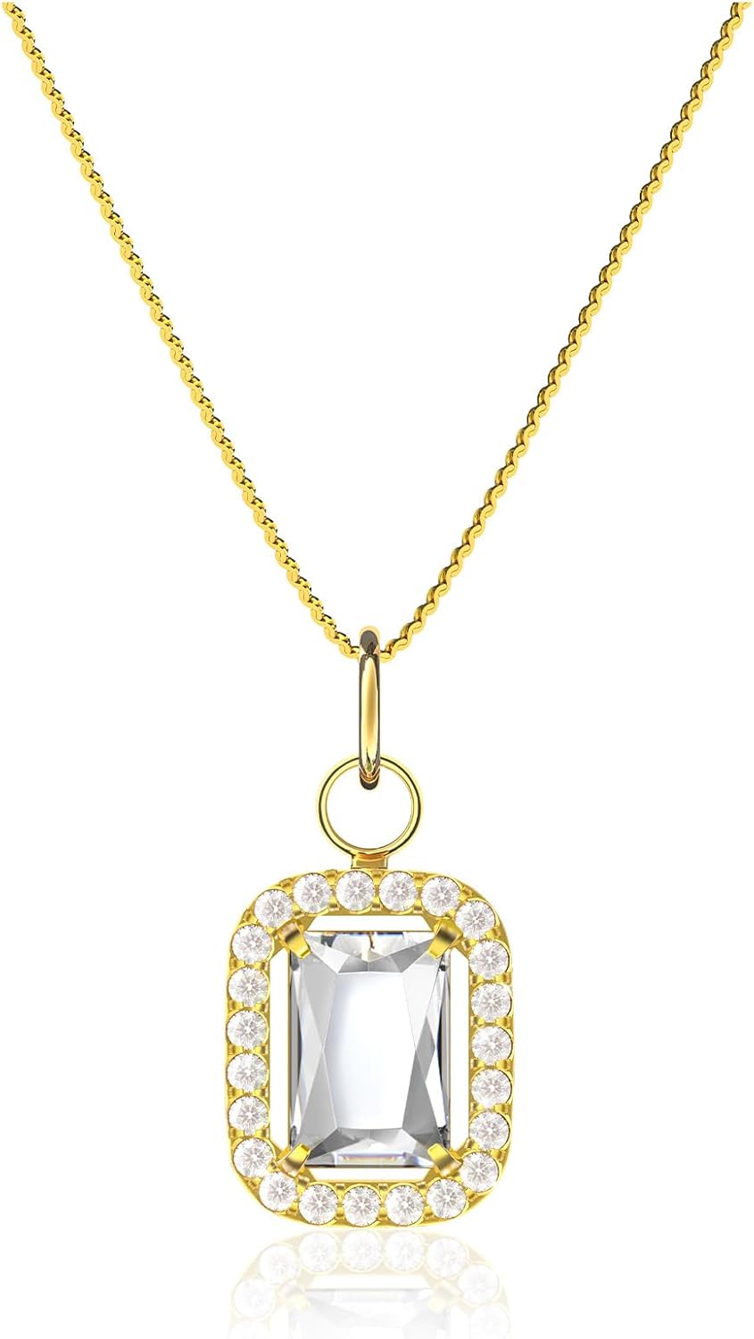 Birthstone Necklaces for Women, 18K Gold Plated Necklaces Dainty CZ Pendant 