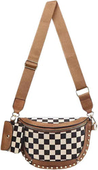 Canvas Crossbody Bag for Women - Checkered Design