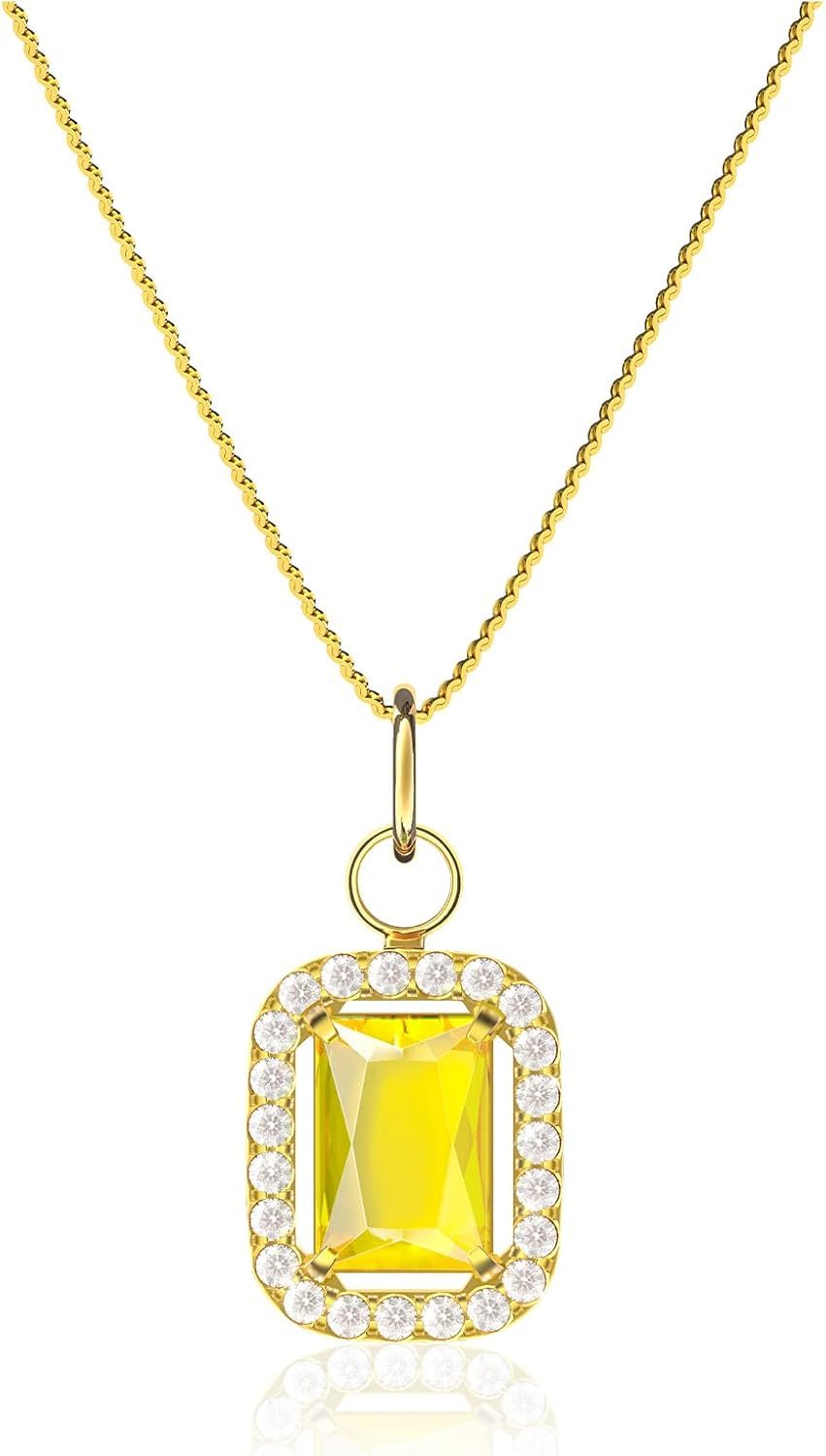 Birthstone Necklaces for Women, 18K Gold Plated Necklaces Dainty CZ Pendant 