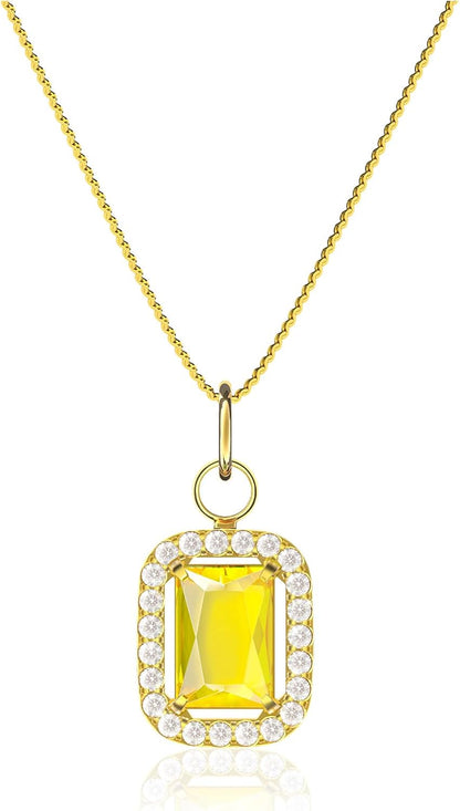 Birthstone Necklaces for Women, 18K Gold Plated Necklaces Dainty CZ Pendant 