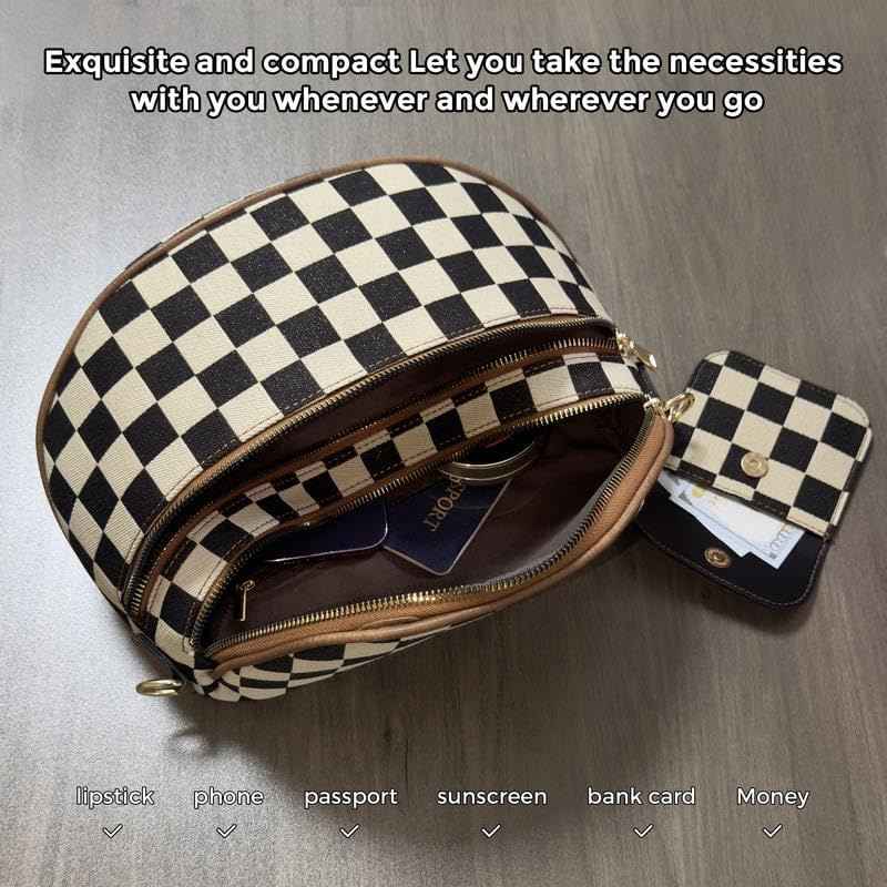 Canvas Crossbody Bag for Women - Checkered Design