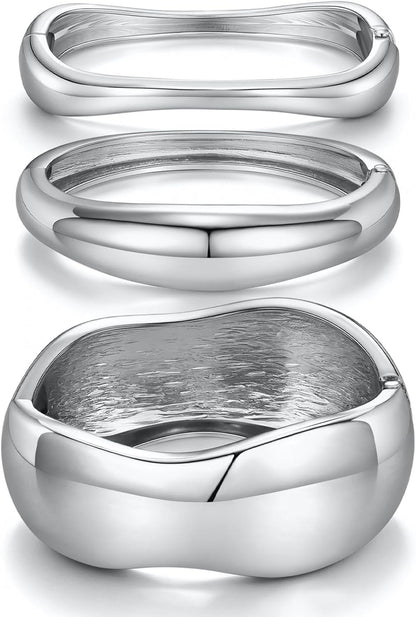 14K Gold Plated Chunky Bangle Bracelet Set