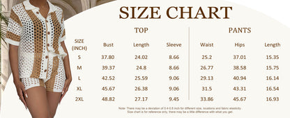 Women’s 2 Piece Knit Short Set – Color Block Button Down Shirt & Shorts Outfit