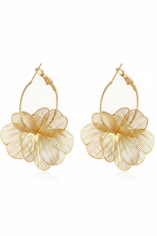 GAXAYA Dangle Flower Earrings - Elegant Gold-Tone Floral Hoop Jewelry for Women