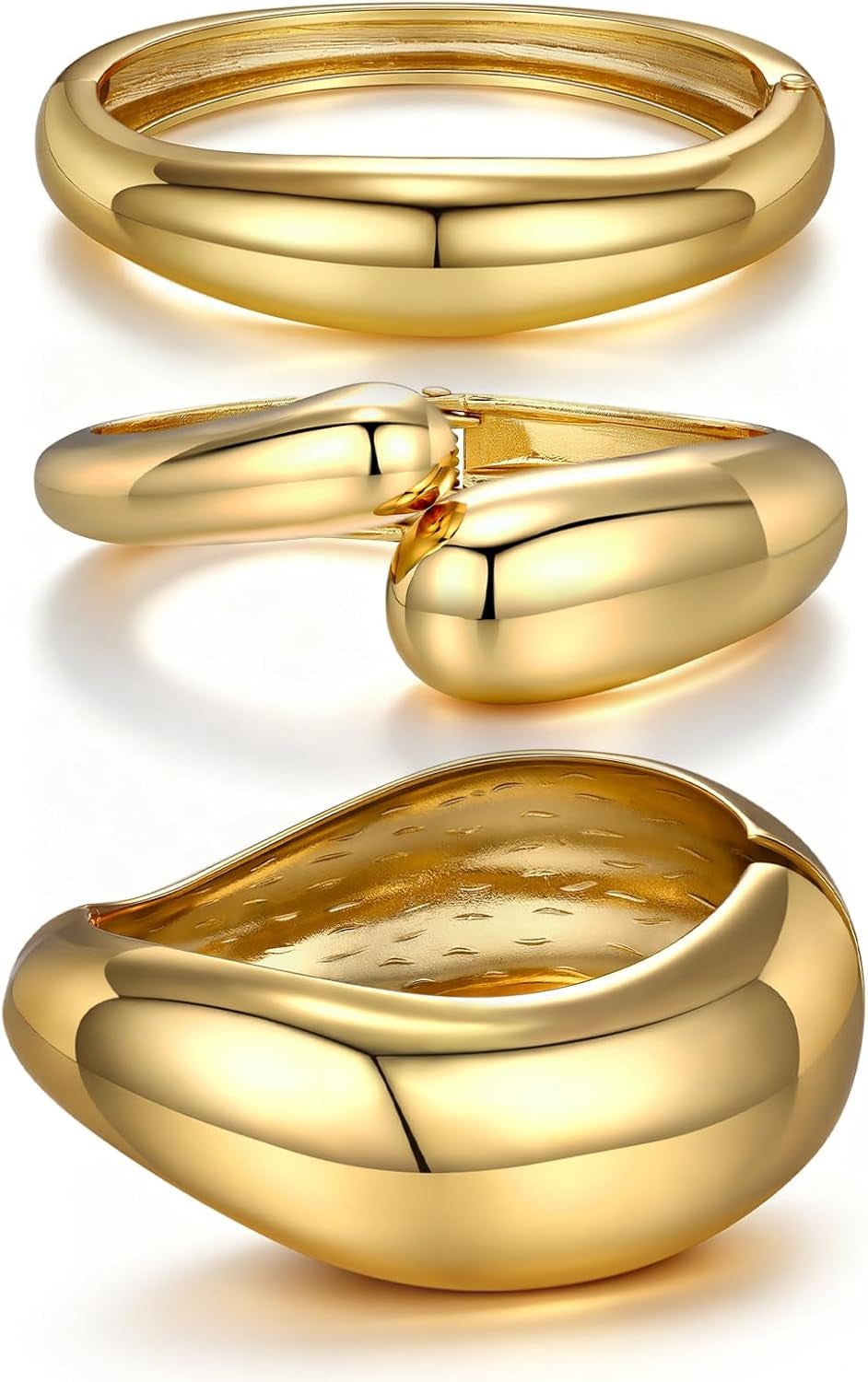 14K Gold Plated Chunky Bangle Bracelet Set