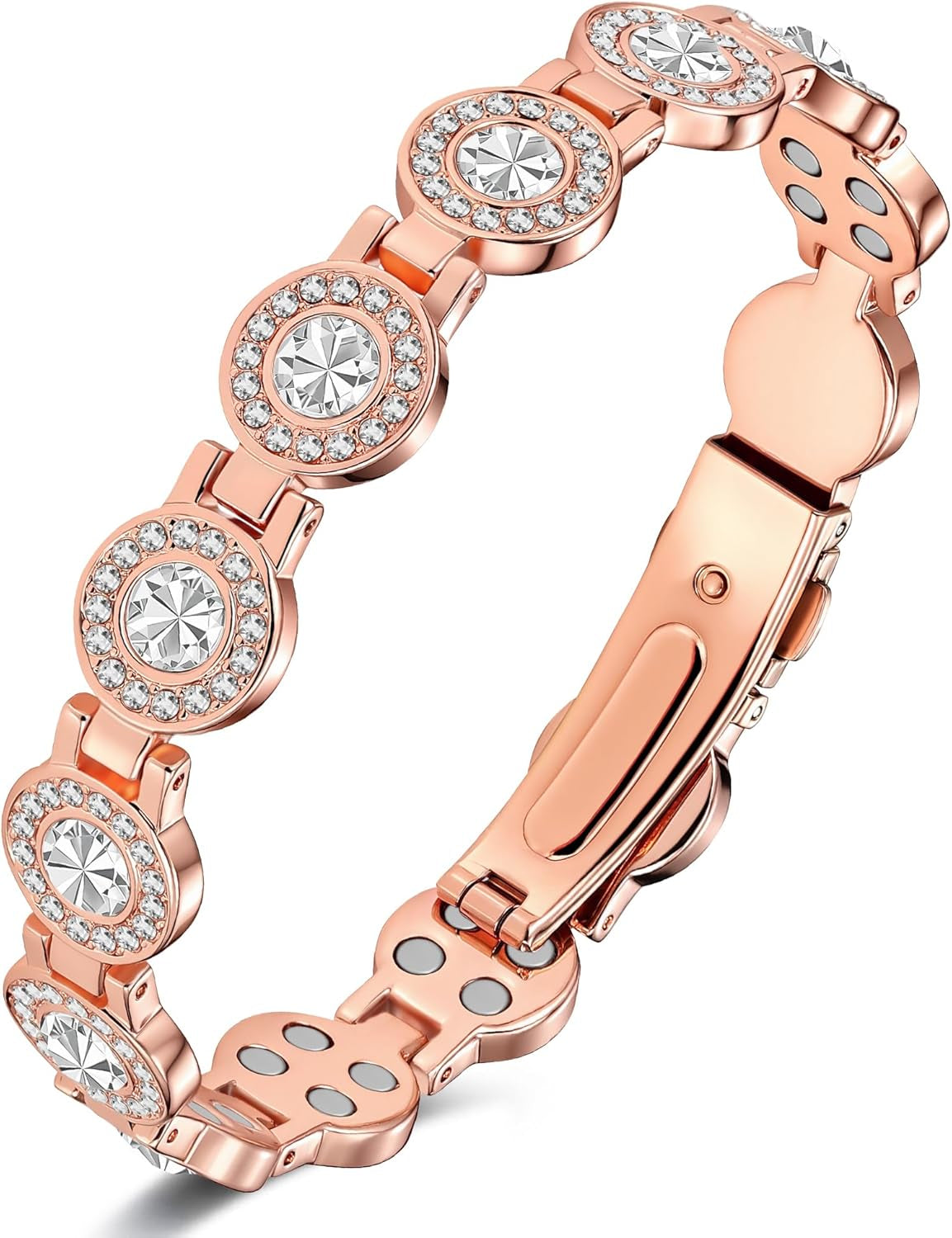 Feraco Pure Copper Bracelets for Women, 4X Ultra Strength Magnetic Bracelet with 3800 Gauss Neodymium Magnets & Dazzling Austrian Cut Crystals Stone, Adjustable Jewelry Gift