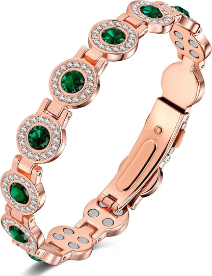 Feraco Pure Copper Bracelets for Women, 4X Ultra Strength Magnetic Bracelet with 3800 Gauss Neodymium Magnets & Dazzling Austrian Cut Crystals Stone, Adjustable Jewelry Gift