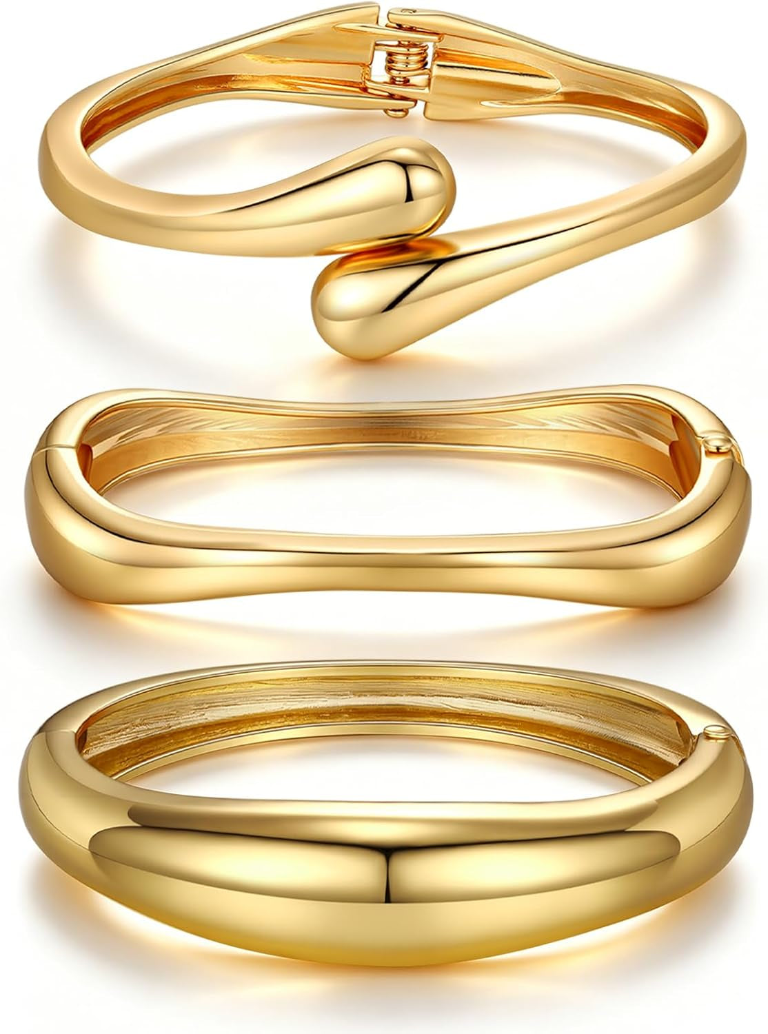 14K Gold Plated Chunky Bangle Bracelet Set