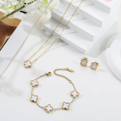 Enchanting TICVRSS Lucky Clover Jewelry Set: 18K Gold Plated Bracelet, Necklace, and Earrings for Women - Perfect Gift for Any Occasion
