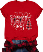 Merry Christmas Short Sleeve Casual Graphic T Shirt for Women