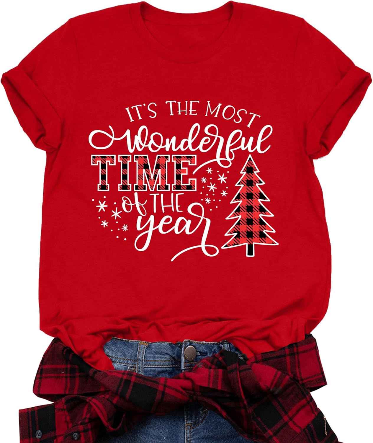 Merry Christmas Short Sleeve Casual Graphic T Shirt for Women