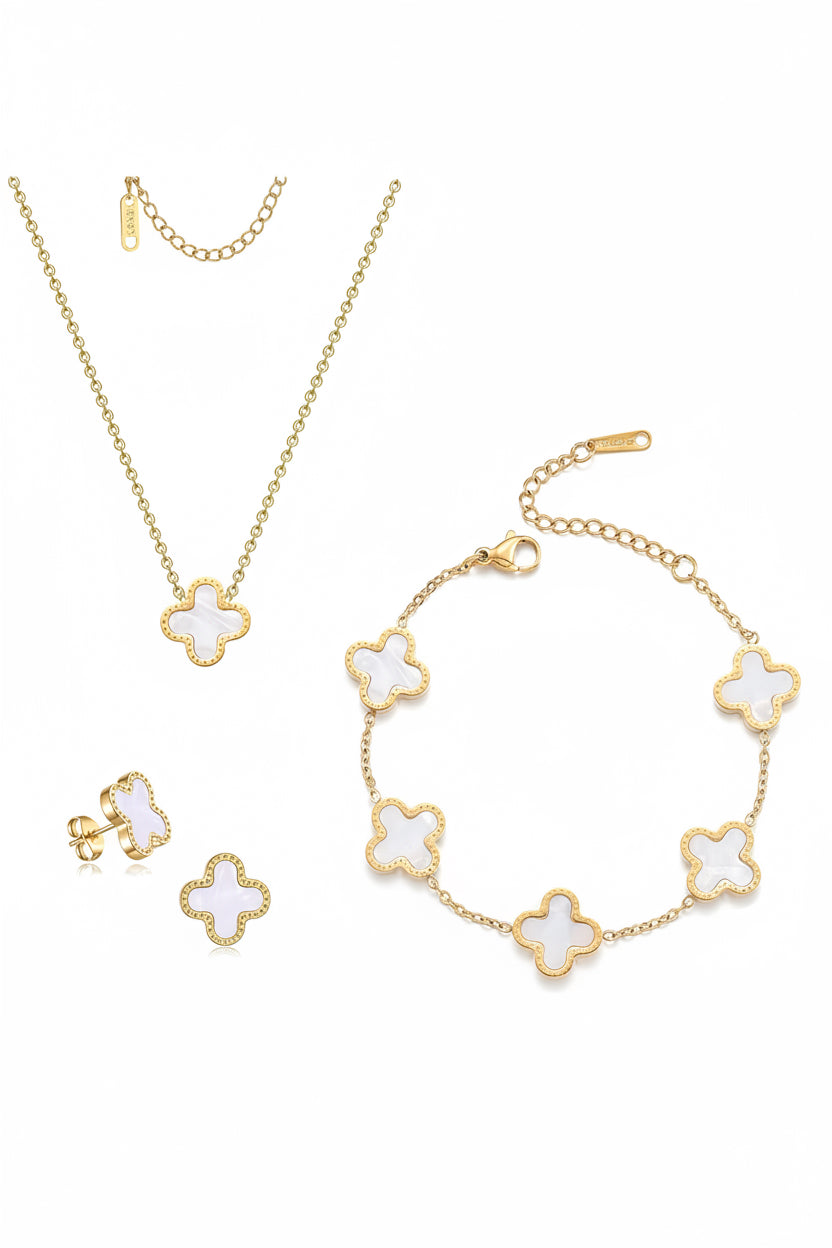 Enchanting TICVRSS Lucky Clover Jewelry Set: 18K Gold Plated Bracelet, Necklace, and Earrings for Women - Perfect Gift for Any Occasion