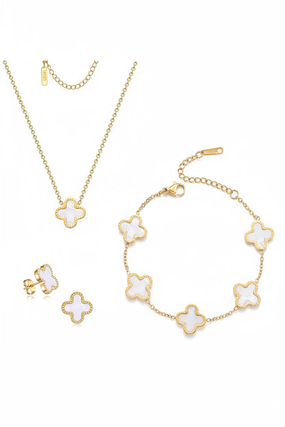 Enchanting TICVRSS Lucky Clover Jewelry Set: 18K Gold Plated Bracelet, Necklace, and Earrings for Women - Perfect Gift for Any Occasion