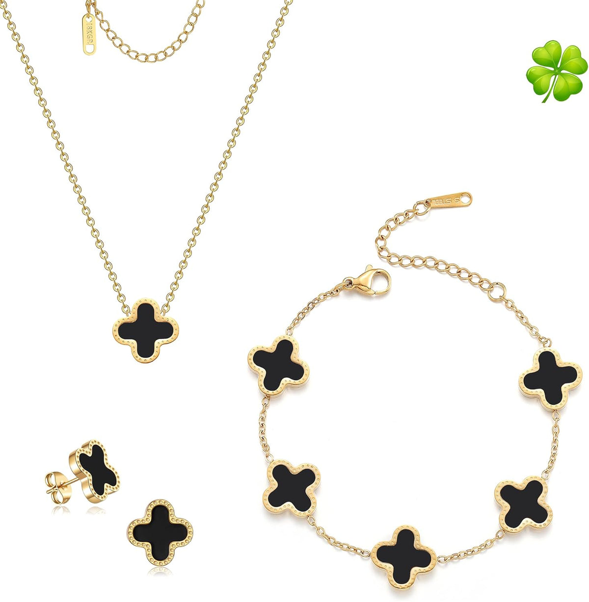 Enchanting TICVRSS Lucky Clover Jewelry Set: 18K Gold Plated Bracelet, Necklace, and Earrings for Women - Perfect Gift for Any Occasion