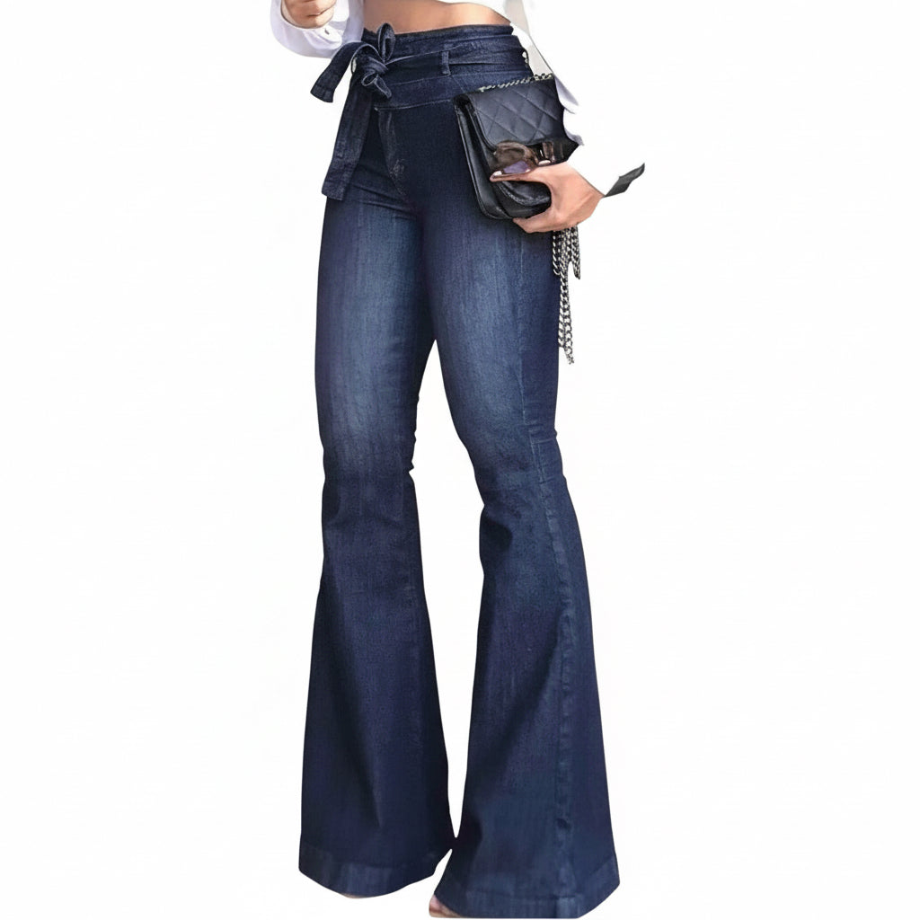 Women's High Waisted Flare Bell Bottom Jeans with Belt