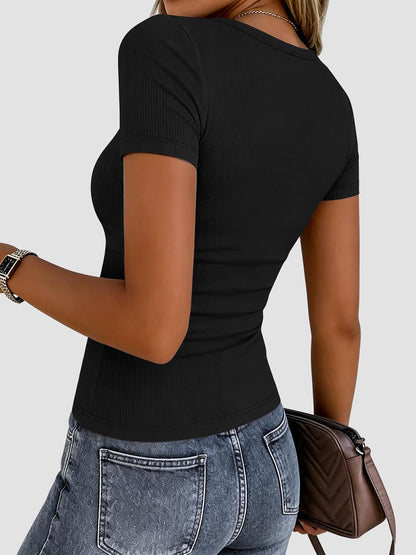 Women's Ribbed Knit Crew Neck T-Shirt