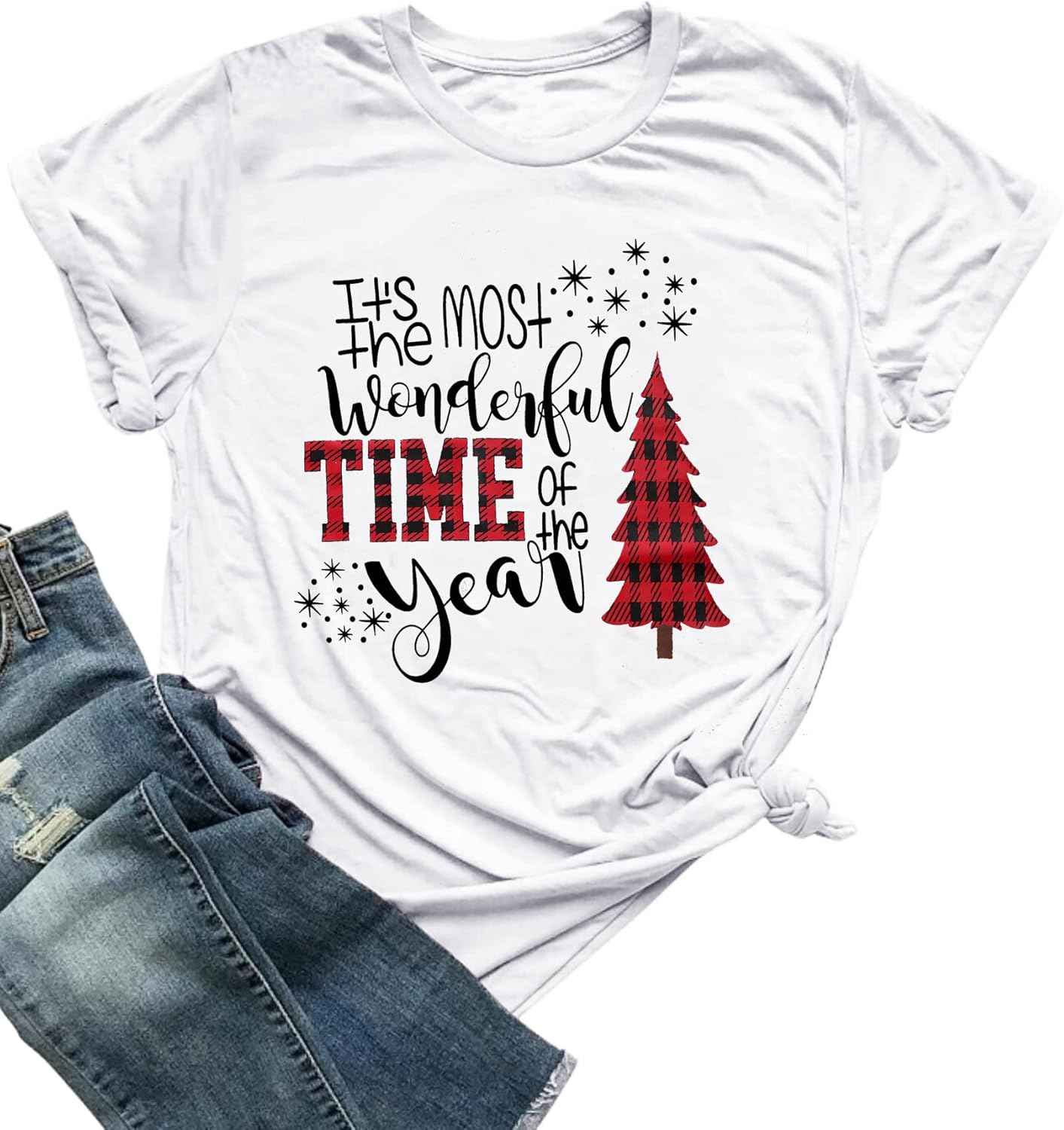 Merry Christmas Short Sleeve Casual Graphic T Shirt for Women