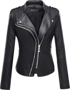 Tanming Women's Faux Moto Biker Short Coat 