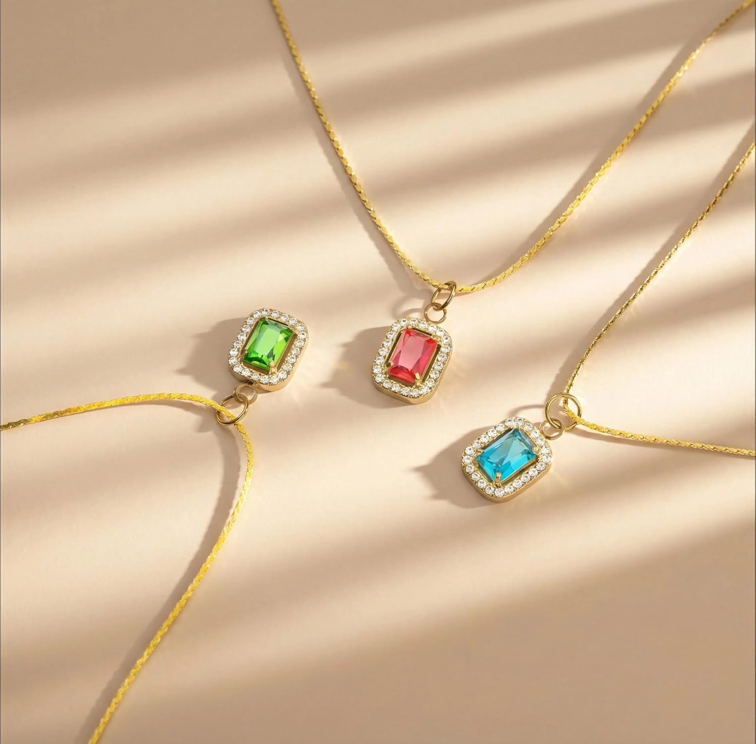 Birthstone Necklaces for Women, 18K Gold Plated Necklaces Dainty CZ Pendant 