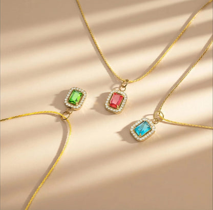 Birthstone Necklaces for Women, 18K Gold Plated Necklaces Dainty CZ Pendant 