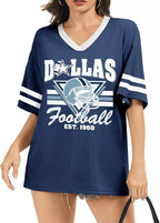 Football Shirt for Women Game Day - Mesh V Neck Tshirt Jersey 