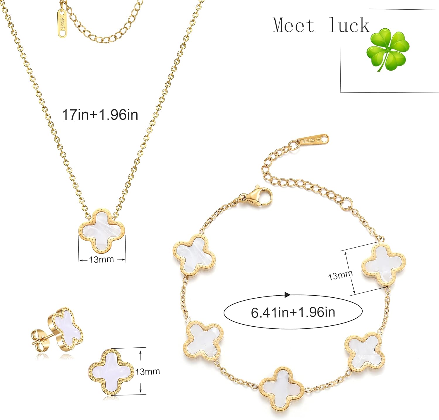 Enchanting TICVRSS Lucky Clover Jewelry Set: 18K Gold Plated Bracelet, Necklace, and Earrings for Women - Perfect Gift for Any Occasion