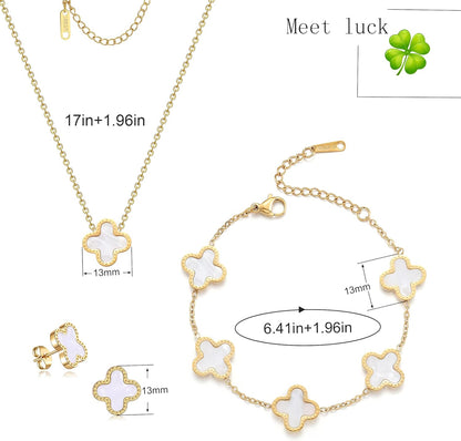Enchanting TICVRSS Lucky Clover Jewelry Set: 18K Gold Plated Bracelet, Necklace, and Earrings for Women - Perfect Gift for Any Occasion