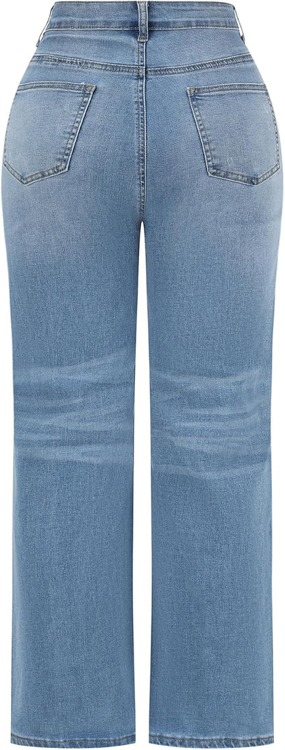 Women's High Waisted Ripped Wide Leg Baggy Jeans
