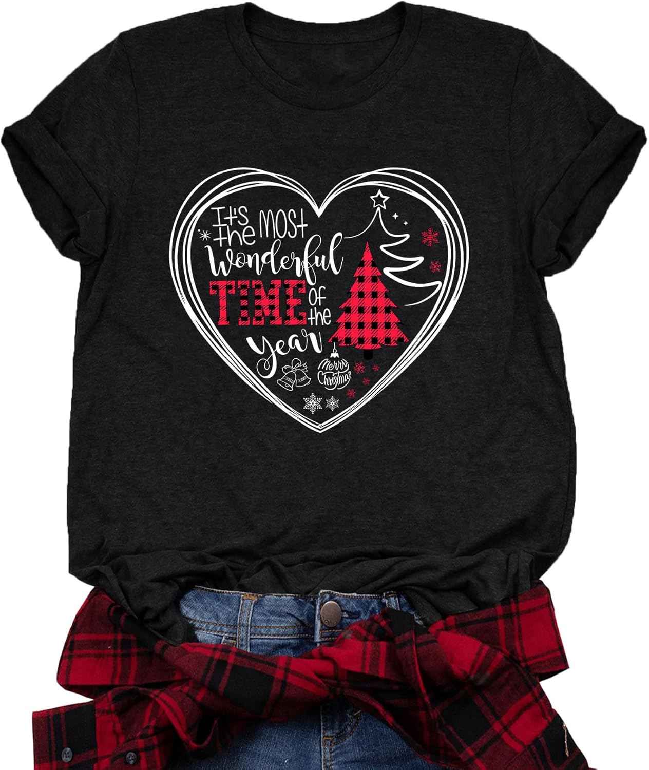 Merry Christmas Short Sleeve Casual Graphic T Shirt for Women