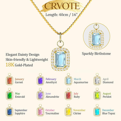Birthstone Necklaces for Women, 18K Gold Plated Necklaces Dainty CZ Pendant 