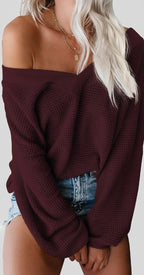 Women's Oversized off the Shoulder Long Sleeve Waffle Knit Sweater Top