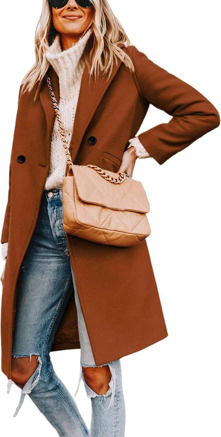 Hooever Women's Winter Wool Coat - Elegant Casual Notch Lapel Single-Breasted Peacoat for Cold Weather Style