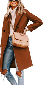 Hooever Women's Winter Wool Coat - Elegant Casual Notch Lapel Single-Breasted Peacoat for Cold Weather Style