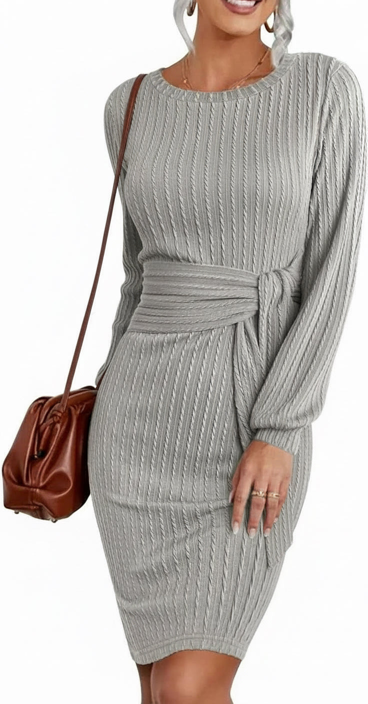 Women's Knitted Sweater Dress with Casual Long Lantern Sleeves for Effortless Style