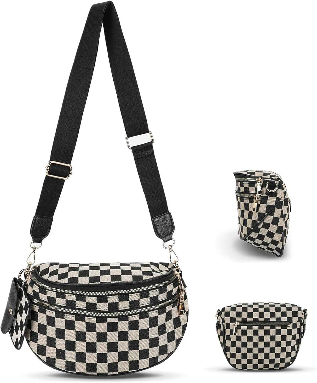 Canvas Crossbody Bag for Women - Checkered Design