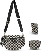 Canvas Crossbody Bag for Women - Checkered Design