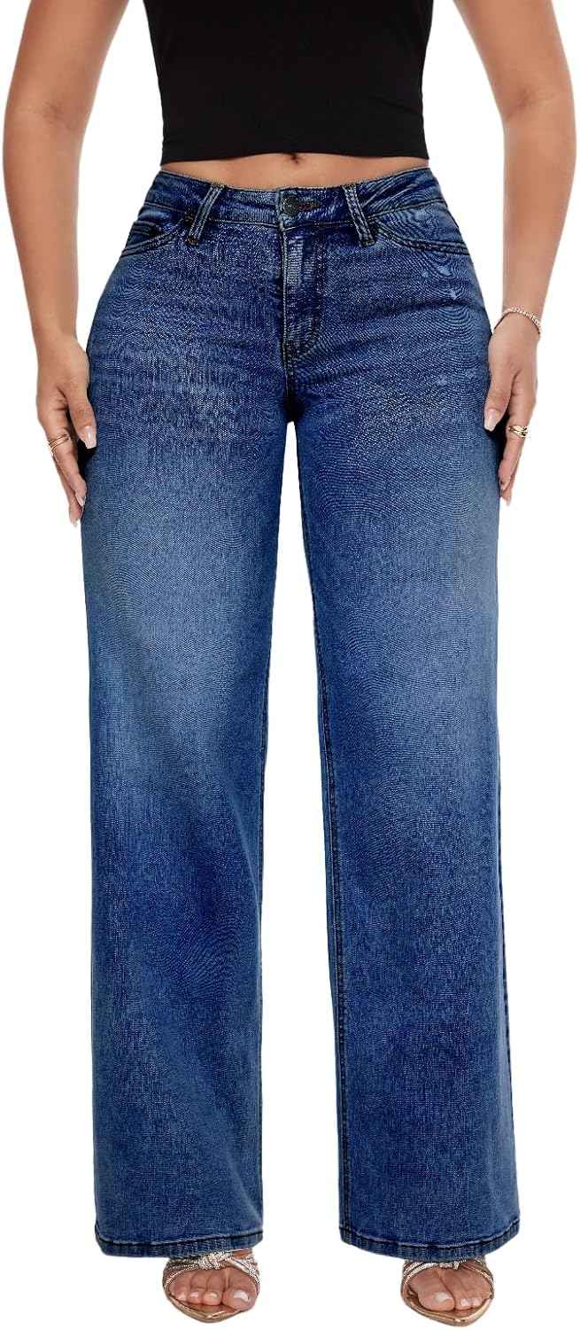 ONESO Mid-Low Rise Baggy Wide Leg Jeans for Women