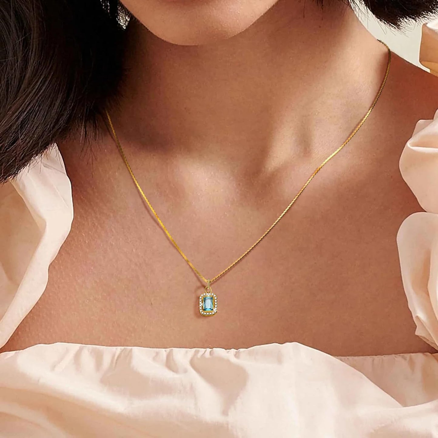 Birthstone Necklaces for Women, 18K Gold Plated Necklaces Dainty CZ Pendant 