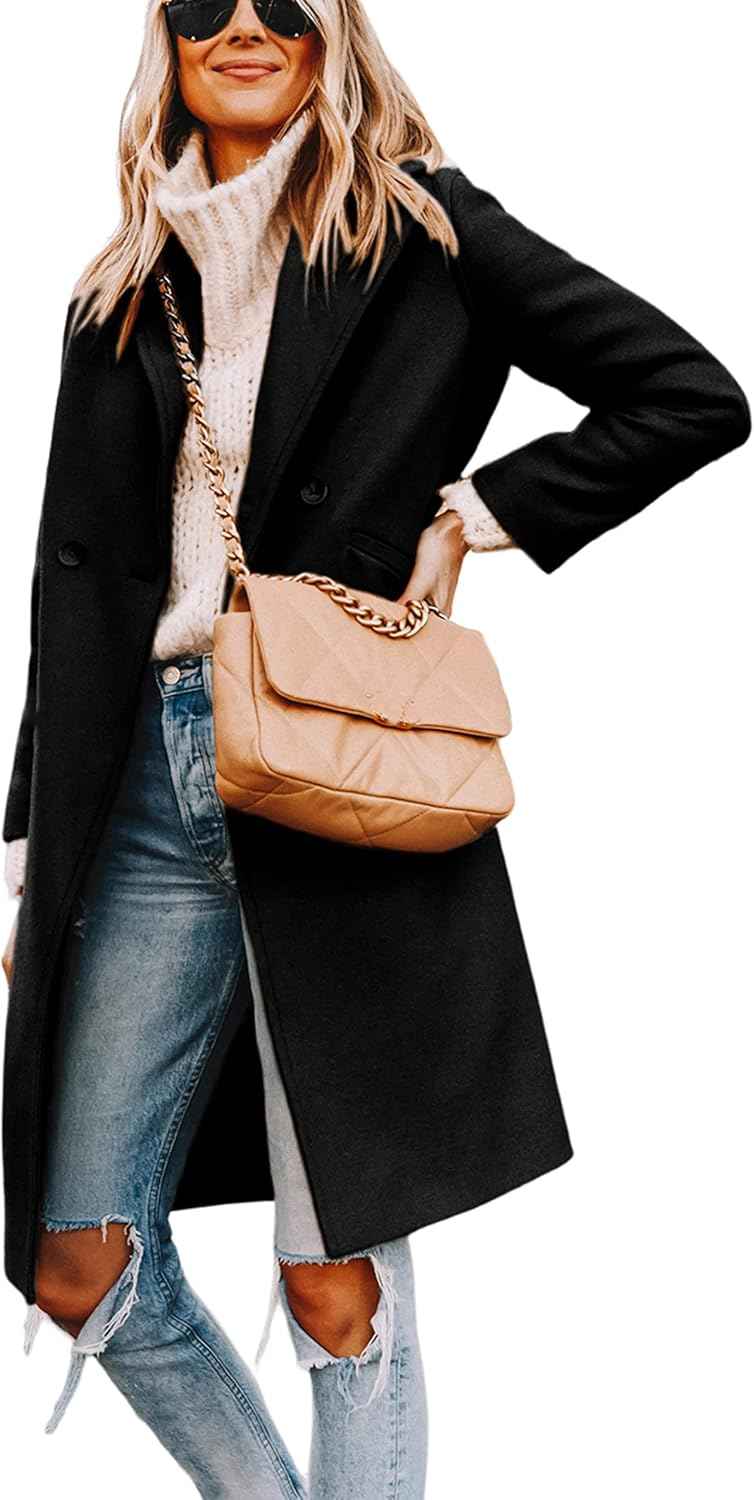 Hooever Women's Winter Wool Coat - Elegant Casual Notch Lapel Single-Breasted Peacoat for Cold Weather Style