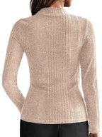 Women's Plain Button Decor Mock Neck Tee - Cyndora