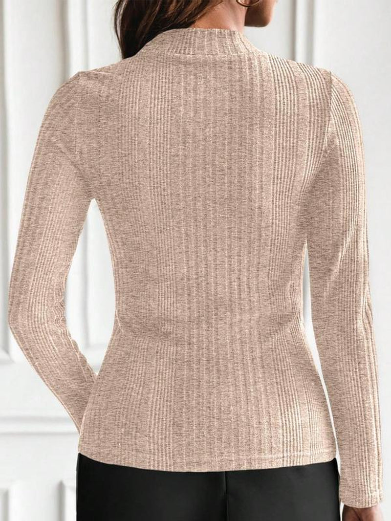 Women's Plain Button Decor Mock Neck Tee