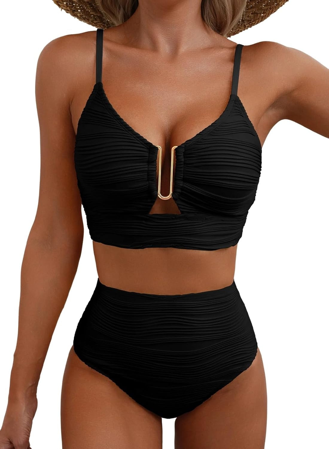 Women's Textured U-Wire High Waisted Bikini Set