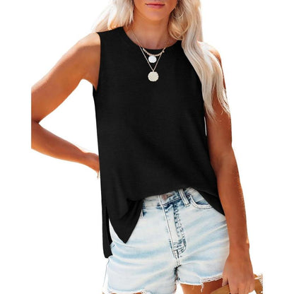 Women's Tank Top Crewneck Side Split Sleeveless Shirt
