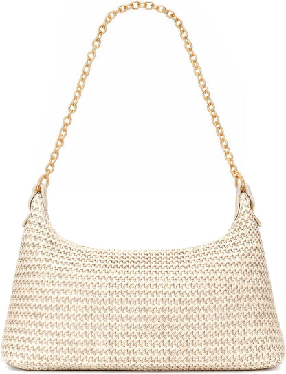 Stylish Crochet Straw Boho Shoulder Beach Bag for Effortless Summer Vibes