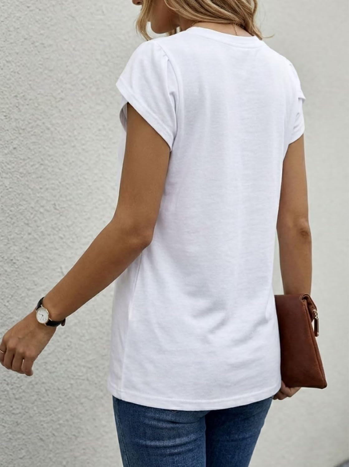 Women's V-Neck Petal Sleeve T-Shirt