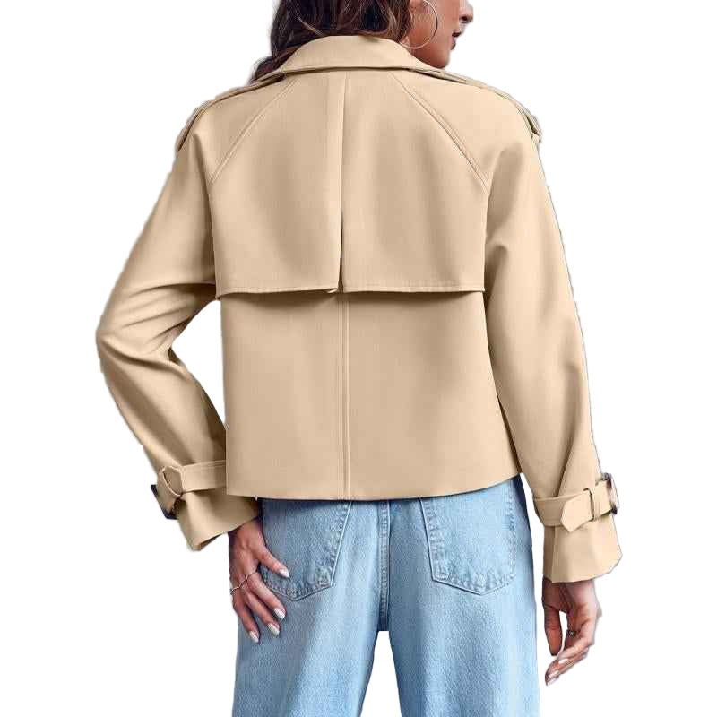 ARTFREE Women Short Double Breasted Trench Coat - Cyndora