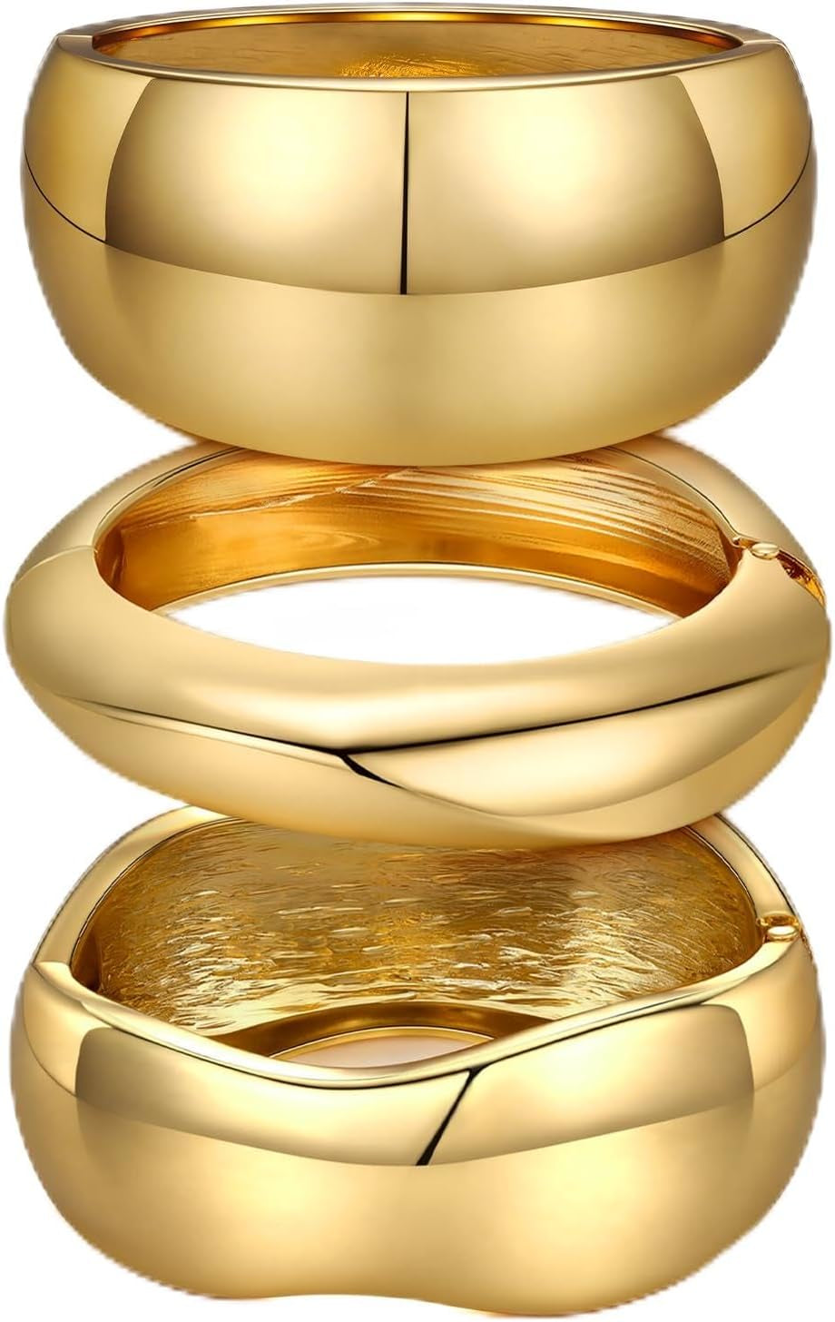 14K Gold Plated Chunky Bangle Bracelet Set