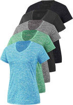 5-Pack Women's Short Sleeve Dry Fit T-Shirt - Moisture Wicking Athletic V-Neck Tee