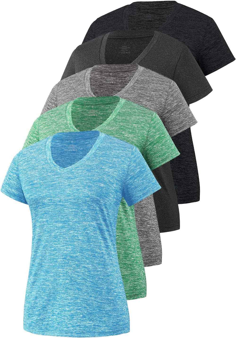5-Pack Women's Short Sleeve Dry Fit T-Shirt - Moisture Wicking Athletic V-Neck Tee