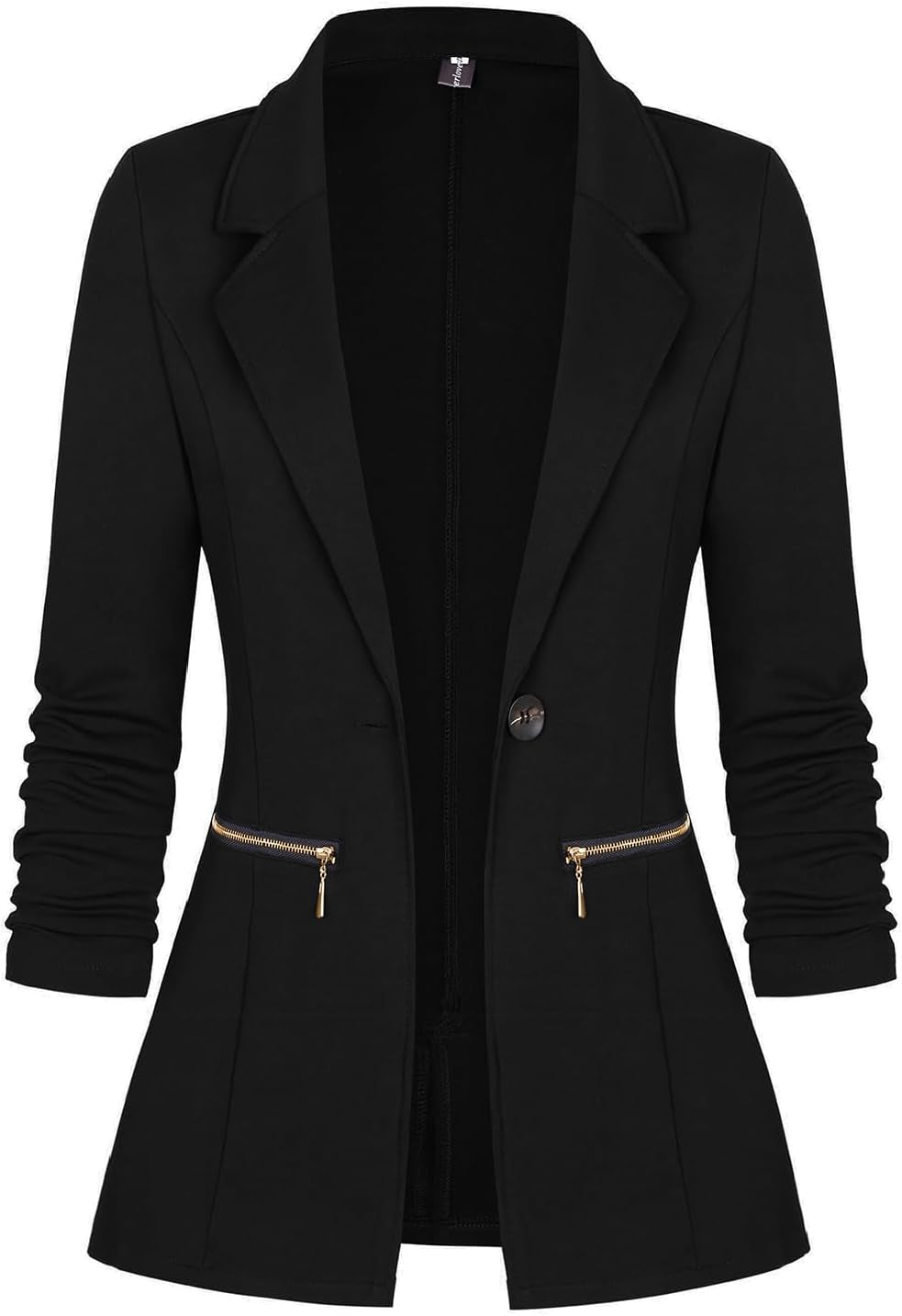 Women’s Long Sleeve Open Front Blazer Cardigan Jacket with Zipper Pockets
